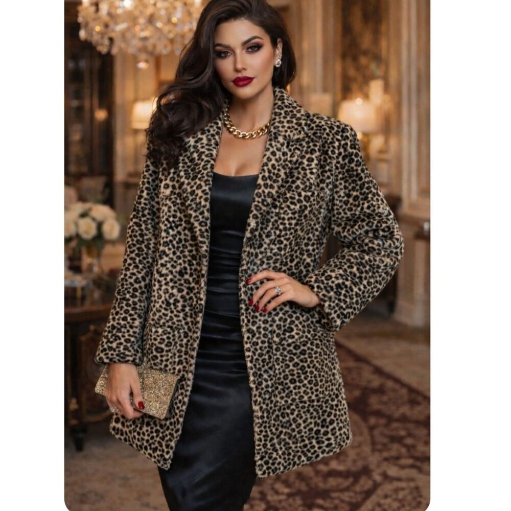 Vtg 80s Leopard Print Coat Luxurious Mob Wife Party Preppy Lined Size M Pockets